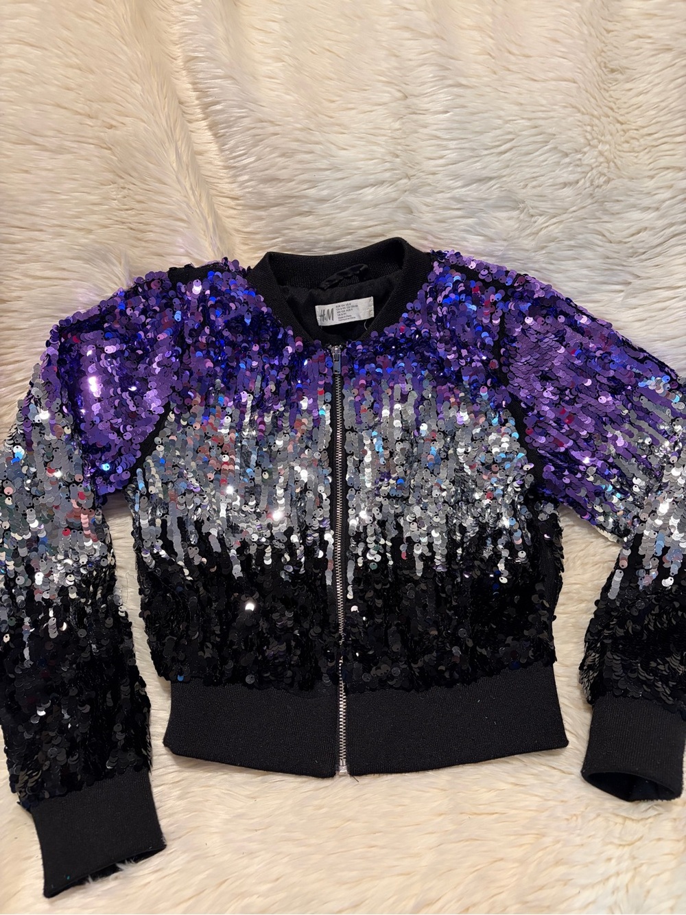 H&M Sequined Ombre Bomber Jacket - Purple, Silver, Black